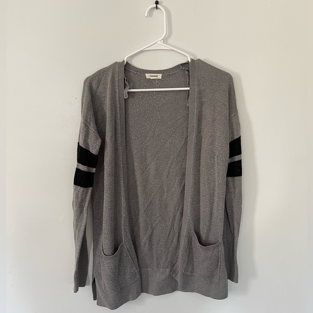Cozy Garage Grey and Black Cardigan Sweater.